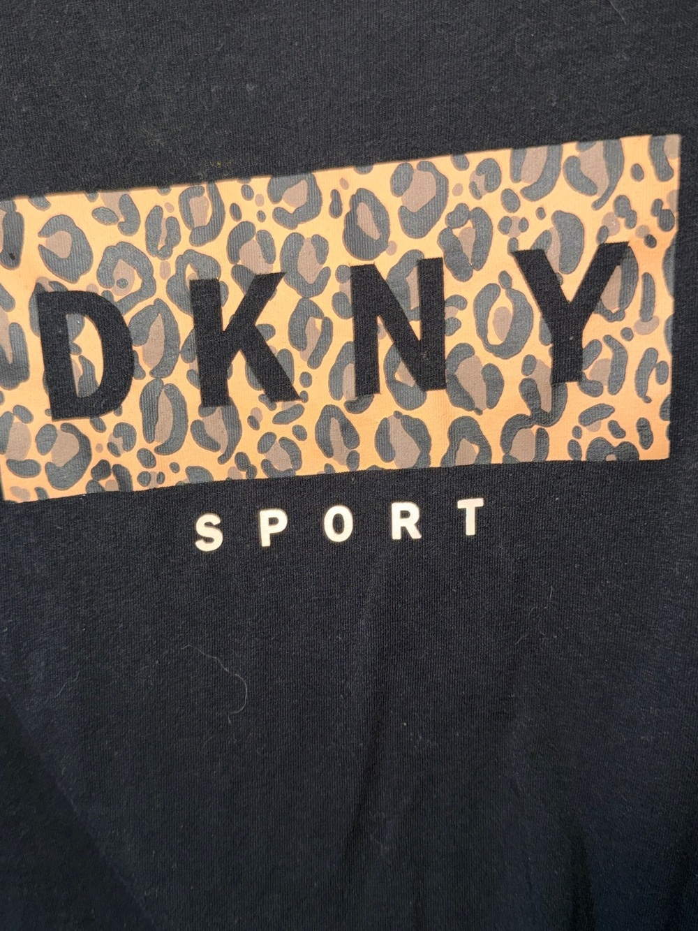DKNY Black Tee with Tan & Gray Leopard Logo